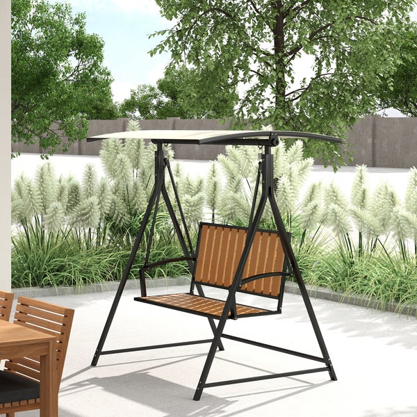 Outsunny Hollywoodschaukel mit verstellbarem Sonnendach, 2-Sitzer Gartenschaukel, wetterfest Schaukelbank belastbar bis 240kg, Gartenliege für Garten, Terrasse, 142 x 112 x 162cm, Schwarz