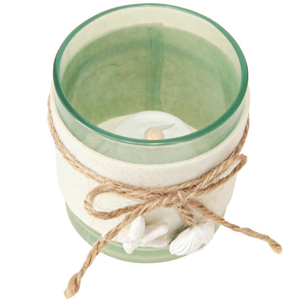 Windlicht aus Glas mit maritimer Dekoration