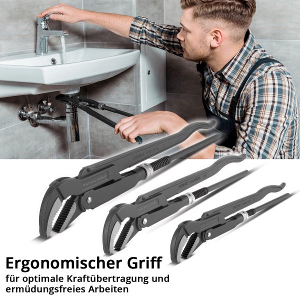 STAHLWERK Rohrzangen 3er Set 1, 1,5, 2 Zoll Chrom-Vanadium Wasserpumpenzangen
