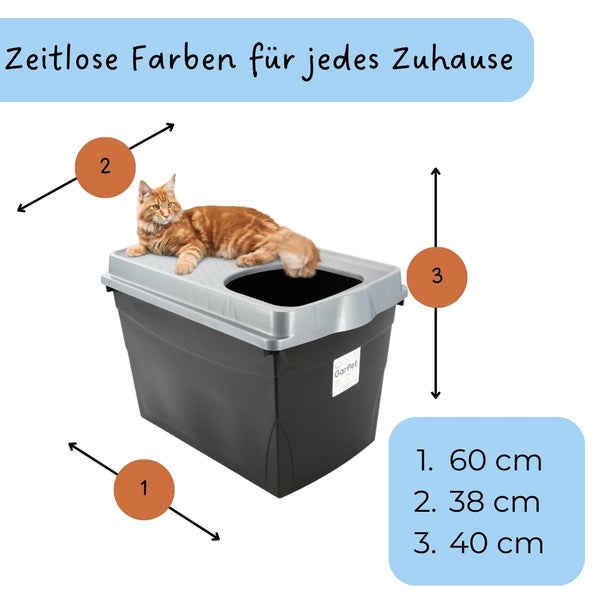 Katzentoilette mit den Maßen 60 cm, 38 cm und 40 cm, mit Katze