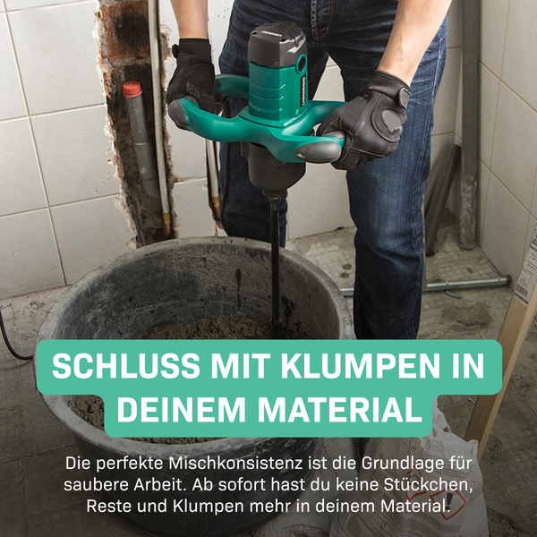 VONROC Betonmischer inkl. Rührwerk [1800W] - Quirl Mörtelrührer [mit Sanftanlauf] für Beton, Zement, Farbe, Mörtel - 2 Geschwindigkeitsmodi
