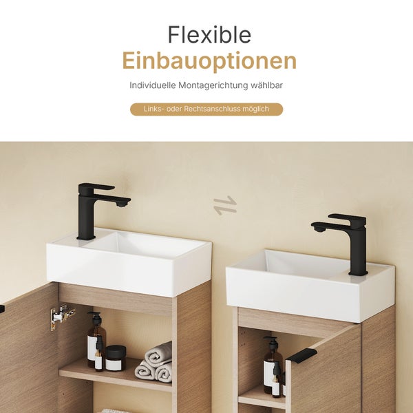 EMKE Badmöbel-Set 417×240×646 mm, Waschbecken mit Unterschrank mit Soft-Close, Türgriff, 2-fach verstellbarem Einlegeboden, Wandmontage, beidseitig montierbar,  Sonoma Eiche