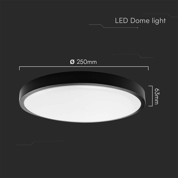 V-TAC VT-8618B-RD-N - LED-Lichtkuppeln - Runde Lichtkuppeln - IP44 - Schwarz - 18 Watt - 1830 Lumen -