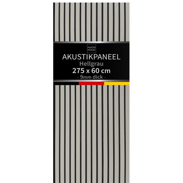Amon Home Akustikpaneel in Hellgrau, Maße 275 mal 60 Zentimeter, 9 Millimeter dick für Wandverkleidung