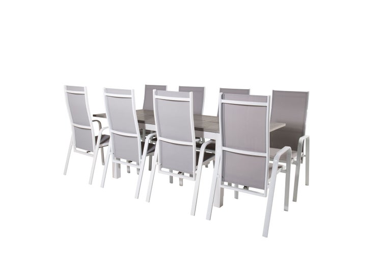 Albany Gartenset Tisch 90x160/240cm und 8 Stühle Copacabana weiß, grau. 90 X 160 X 75 cm