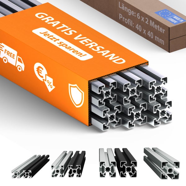 Aluminiumprofile 40 x 40 Millimeter im Karton für kostenlosen Versand