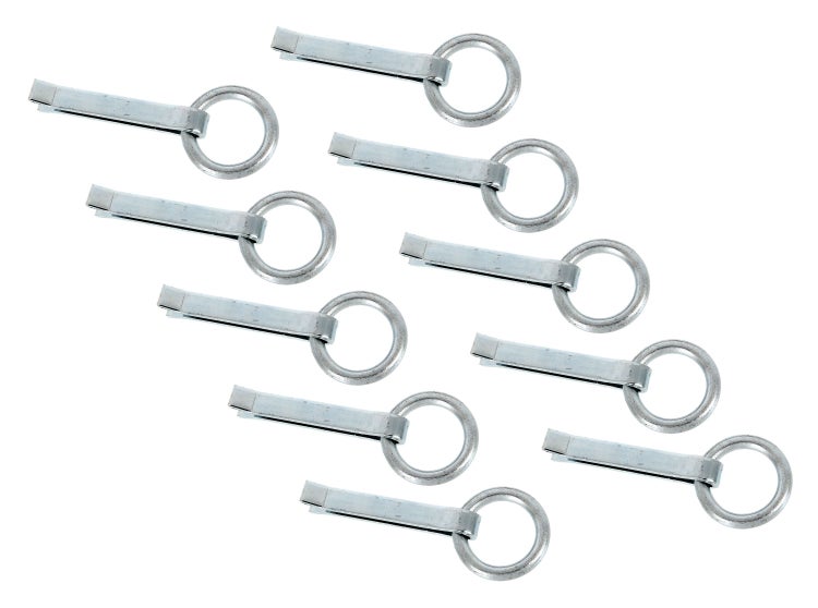Mehrere verzinkte Klappstecker aus Metall zur Sicherung von Bolzen