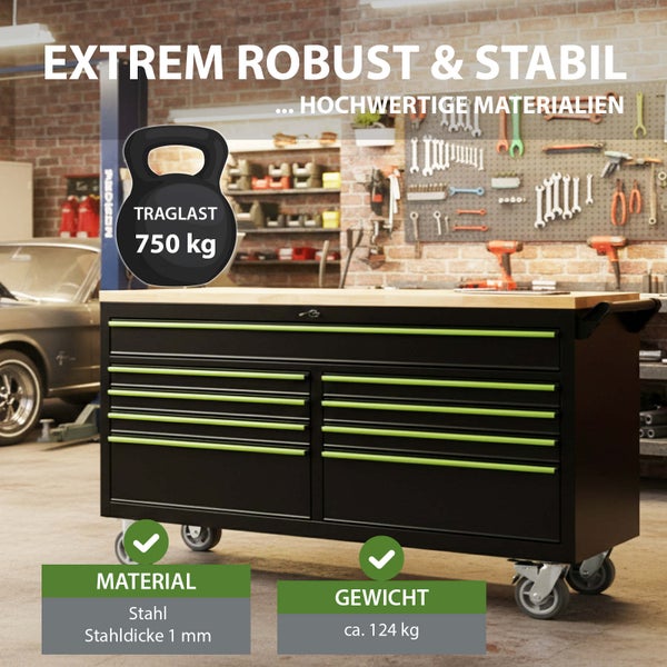 Werkstattwagen aus Stahl mit Schubladen und einer Traglast von 750 kg