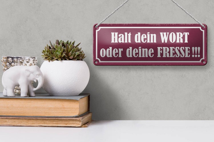 Blechschild Spruch 27x10cm halt dein Wort oder Fresse Dekoration