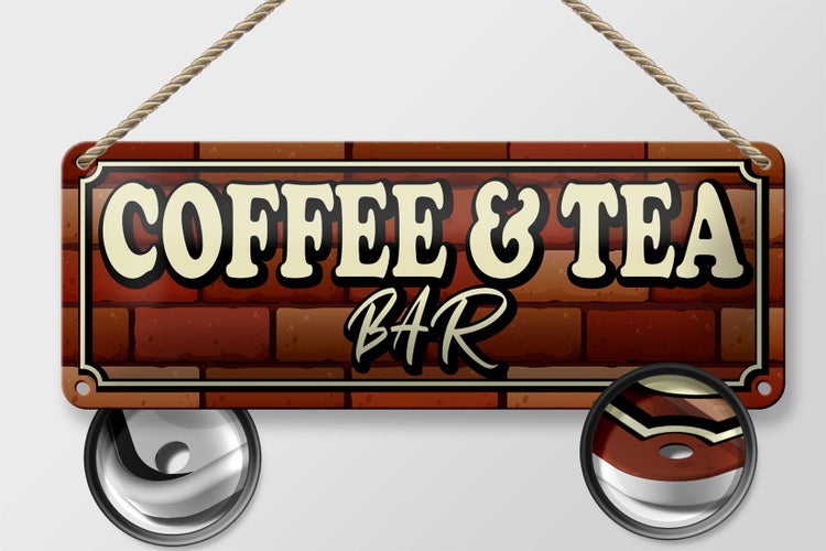 Blechschild Spruch 27x10cm Coffee & Tea Bar Kaffee Tee Dekoration