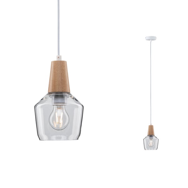Neordic Pendelleuchte Ylvie E27 max. 20W Holz, Klar dimmbar Holz, Glas