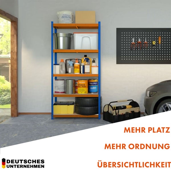 FLOORDIREKT Schwerlastregal Rhino - bis 1050 kg - Pulverbeschichtet - 180 x 90 x 45 cm Blau-Orange