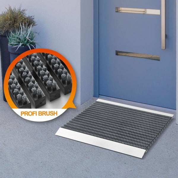FLOORDIREKT Fußmatte - Profi Brush - Schmutzfangmatte mit Alu-Rahmen - Grau - 60 x 90 cm
