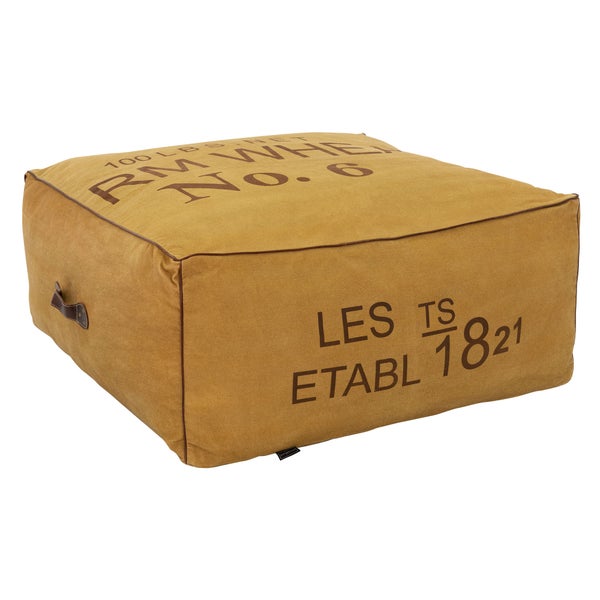 WOMO-DESIGN Sitzpouf XXL Budweiß aus Leinen in Ocker mit Tragegriff 90x40x90 cm Quadratisch, Handgefertigt, Baumwolle Füllung, Modern, Sitzpuff Pouf Puff Ottoman Sitzhocker Fußhocker Hocker Sitzkissen