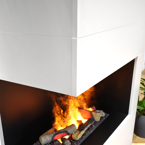 GLOW FIRE Elektrokamin 'Tucholsky Left Corner' | Wasserdampf Kamin mit OMC 600 inkl. Holz in weiß  | HxBxT: 140x90x45 cm