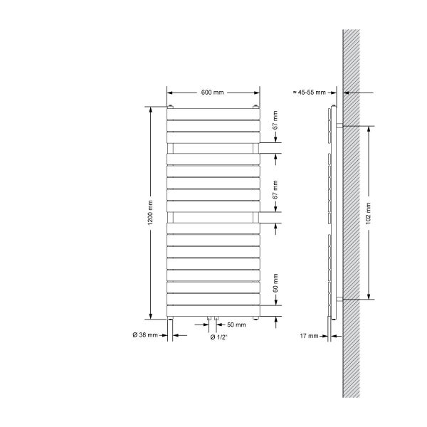 ECD Germany Badheizkörper Steam 600x1200 mm Anthrazit mit Mittelanschluss 50mm, Einlagig, Flach, Vertikal, Design Heizkörper Handtuchwärmer Handtuchtrockner Handtuchheizkörper Paneelheizkörper Heizung