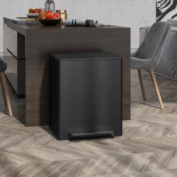 HOMCOM Mülleimer 2 x 25L Treteimer Kosmetikeimer Abfalleimer mit Deckel und Fußpedal, Müllbehälter mit Inneneimer, für Wohnzimmer, Büro, Edelstahl, 47,7 x 37,5 x 56 cm