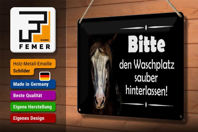 Blechschild Spruch 30x20cm Pferde bitte Waschplatz sauber