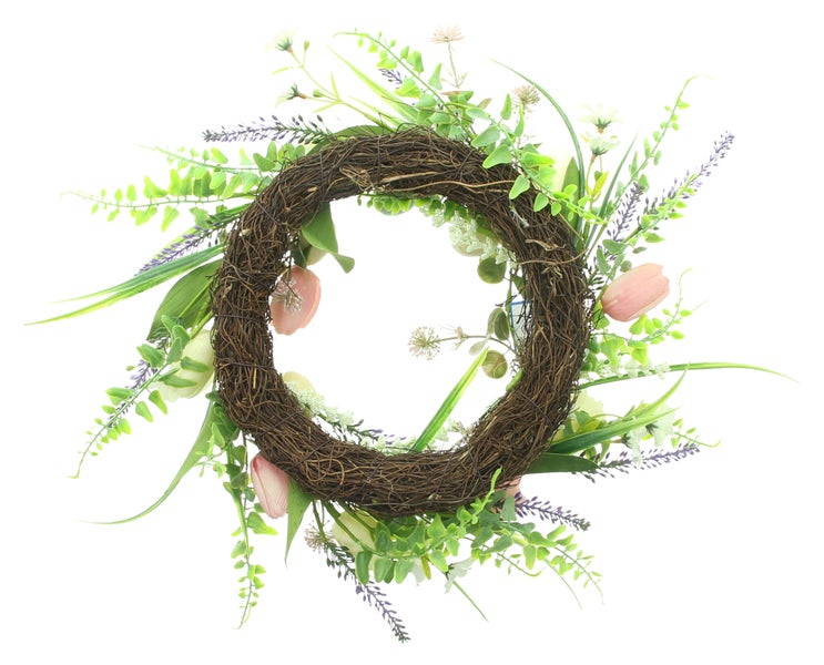 FRANK FLECHTWAREN|Osterkranz Tulpenliebe, Ø 45 cm, KUNSTSTOFF, TEXTIL, STYROPOR, RATTAN