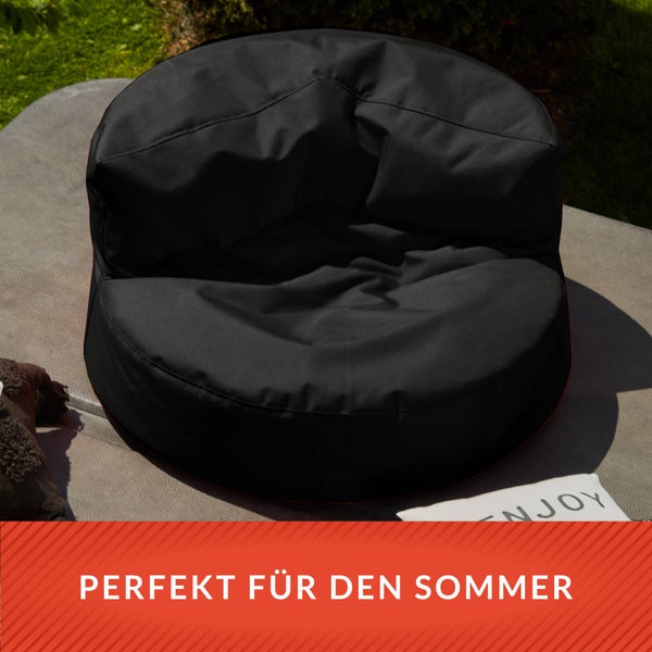 Green Bean Sitzsack Sofa mit Füllmaterial - Lounge im Sitzsack-Design 90x50cm mit ergonomischer Rückenlehne & waschbarem Bezug - Indoor und Outdoor geeignet in Schwarz