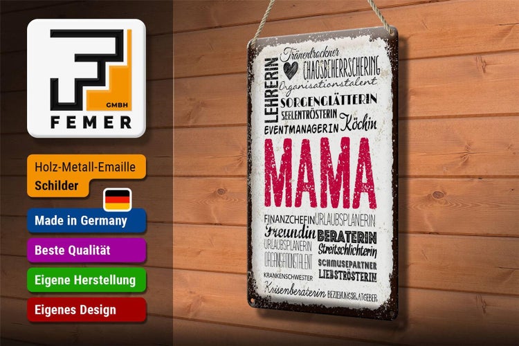 Blechschild Spruch Mama Lehrerin Freundin Köchin 20x30cm