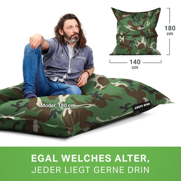 Green Bean Sitzsack XXL 140x180cm 380 Liter Kinder & Erwachsene Bean Bag EPS Perlen Füllung Riesensitzsack Groß Draußen Outdoor Liegekissen Waschbar Wetterfest Lounge Sitzkissen Bodenkissen Türkis