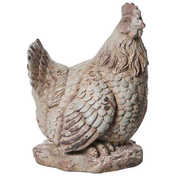 Gartenfigur Huhn in Steinoptik, dekorative Henne aus Kunststein für den Innen- und Außenbereich.