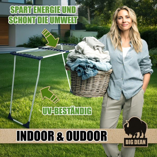 Wäscheständer mit Wäschekorb im Freien, energiesparend und UV-beständig, Big Dean Logo