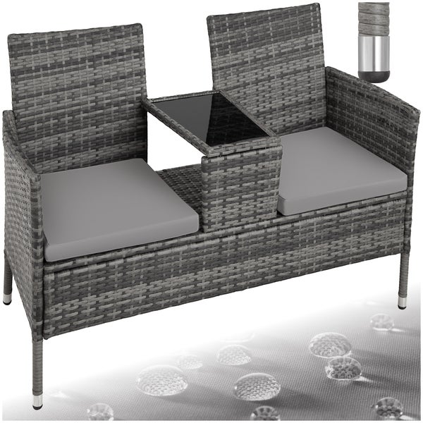 Rattan Gartensitzbank tectake Narbonne 131 x 59 x 82 cm 2-Sitzer grau/hellgrau