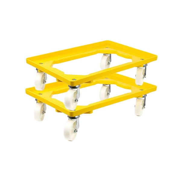 PROREGAL SparSet 2x Transportroller für Euroboxen 60 x 40 cm mit Kunststoffräder Gelb Offenes Deck 4 Lenkrollen Traglast 300 kg