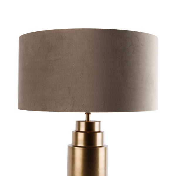 Tischleuchte Bronze Samtlampenschirm Taupe mit Gold 50 cm - Bruut
