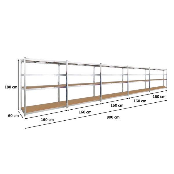 PROREGAL Mega Deal 5x Schwerlastregal Taurus XL mit TÜV/GS Zertifizierung HxBxT 180 x 160 x 60 cm Fachlast 250 kg Verzinkt