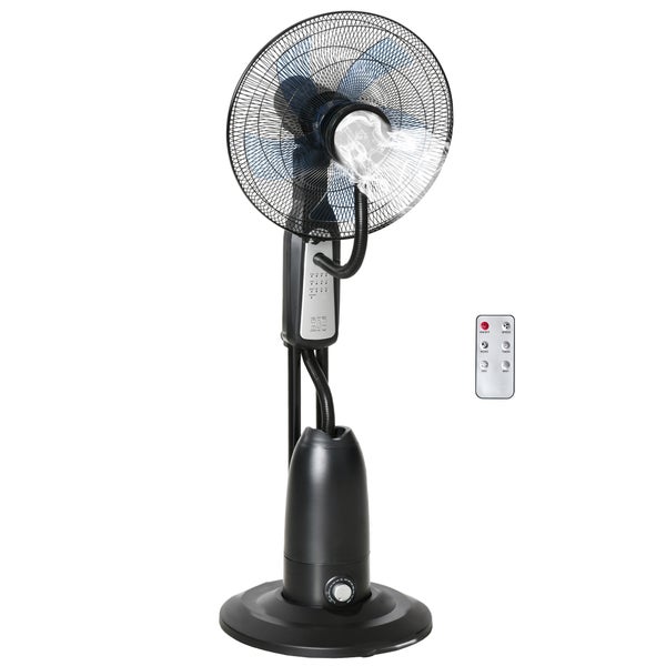 HOMCOM Standventilator mit 2,8 Liter Wasserkühlung, 90 W Ventilator mit Timer-Funktion Lüfter mit 3 Modi mit Nebelfunktion, Verstellbarer Neigungswinkel, Metall, Schwarz, 44,5cm x 44,5cm x 120cm