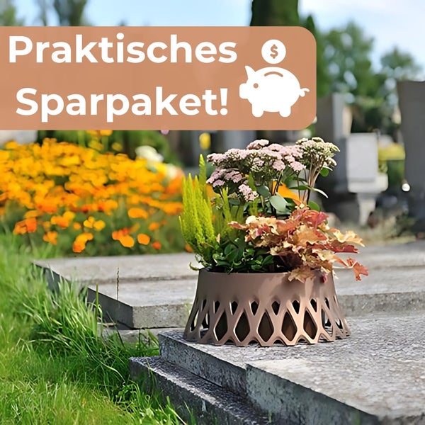 Grabgesteck in einem Pflanzgefäß als praktisches Sparpaket