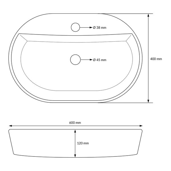 ML-Design Waschbecken aus Keramik in Weiß 60x40x12 cm Oval inkl. Ablaufgarnitur, Moderne Aufsatzwaschbecken, Design Waschtisch Aufsatz-Waschschale Waschplatz Handwaschbecken, für Badezimmer/Gäste-WC