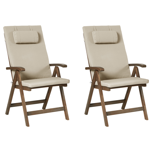 Set mit 2 Stühlen und Sitzkissen AMANTEA PREMIUM Akazienholz Taupe