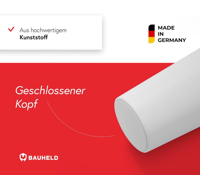 Bauheld Produkt aus hochwertigem Kunststoff mit geschlossenem Kopf, hergestellt in Deutschland