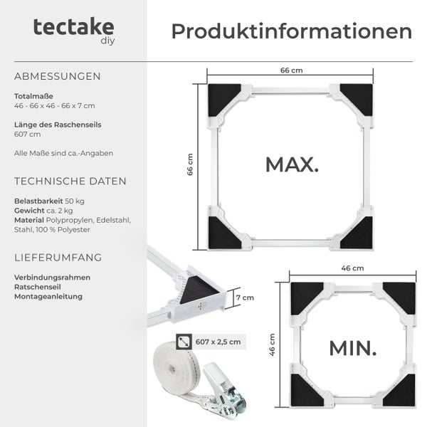Produktinformationen zum verstellbaren Geräte Untersatz von tectake diy mit technischen Daten