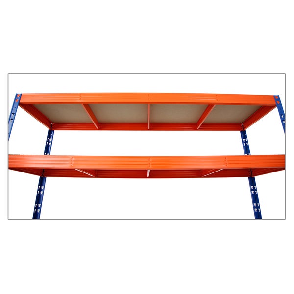 PROREGAL Mega Deal 2x Profi Schwerlastregal Rhino HxBxT 180 x 200 x 60 cm 4 Spanplatten-Ebenen 16mm Fachlast 500 kg Blau-Orange