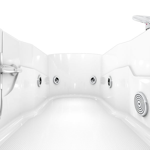 Innenansicht einer Whirlpool Badewanne mit Düsen und Armaturen