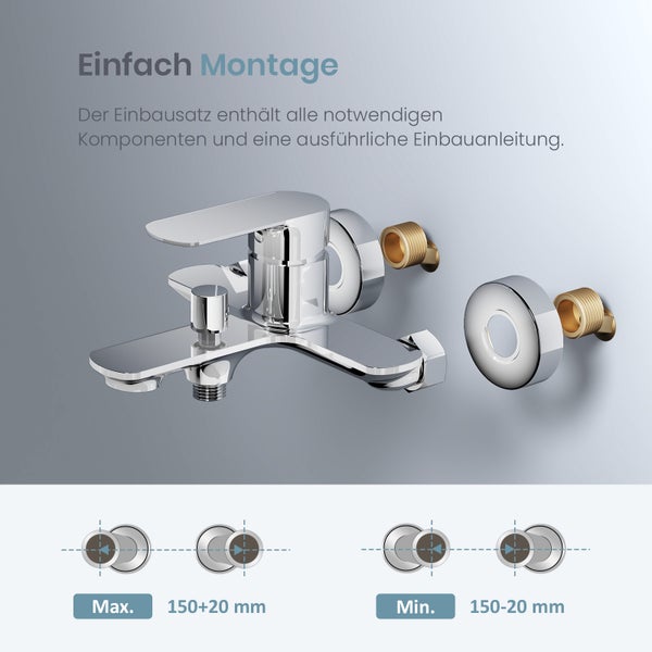 EMKE Duscharmatur Chrom, Einhebelmischer für Dusche, Moderne Mischbatterie Bad, Einhand-Brausearmatur mit G1/2 Anschluss, Stilvolle Badarmatur für Badezimmer, 212mm x 183mm