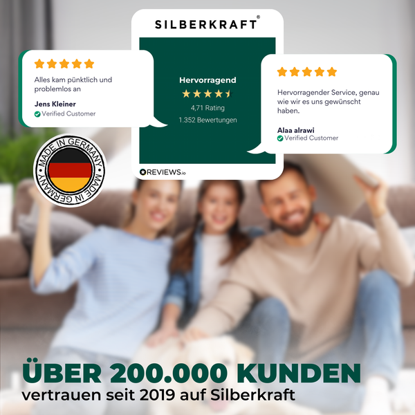 Über 200000 Kunden vertrauen Silberkraft, mit Kundenrezensionen und Made in Germany Siegel