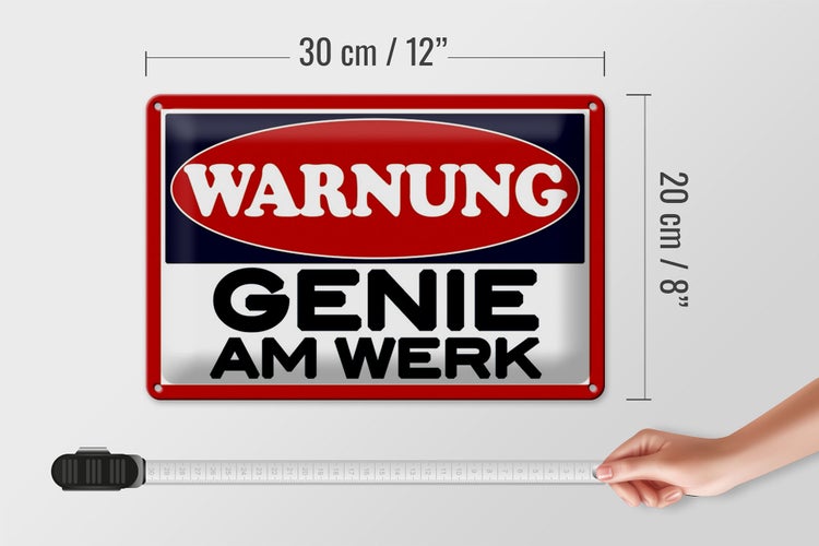 Blechschild HInweis 30x20cm Warnung Genie am Werk