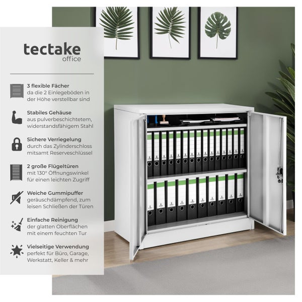 Tectake Büroschrank mit Flügeltüren und Zylinderschloss, geeignet für Büro, Garage, Werkstatt oder Keller
