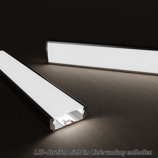 TIVENDIS Led Alu Profil 2 m AF2 Komplett Set für Strip / Streifen bis 12 mm breit | Abdeckung satiniert milchig, Endkappen, Befestigungclips | U-Form Aufputz Deckenleiste Wandprofil eloxiert