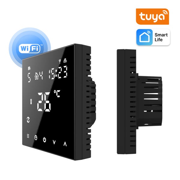 WLAN-Thermostat mit Tuya Logo und Smart Life Logo