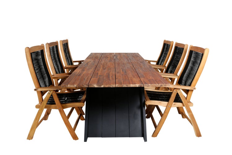 Doory Gartenset Tisch 100x250cm und 6 Stühle 5pos Peter natur, schwarz. 100 X 250 X 75 cm