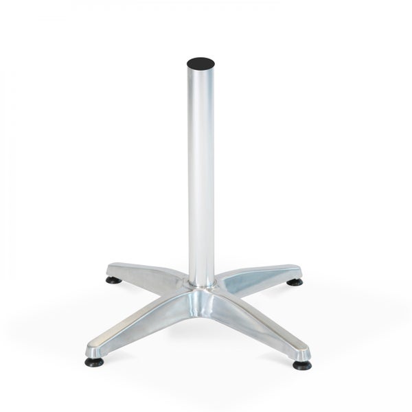 Tischgestell aus Aluminium mit vierstrahligem Fußkreuz und Mittelsäule.