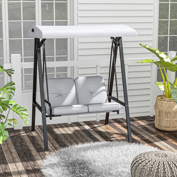 Outsunny Hollywoodschaukel 2-Sitzer Gartenschaukel mit Verstellbarem Dach, Kissen, Schaukelbank bis 220 kg Belastbar, für Garten, Balkon, Grau, 145 x 116 x 172 cm