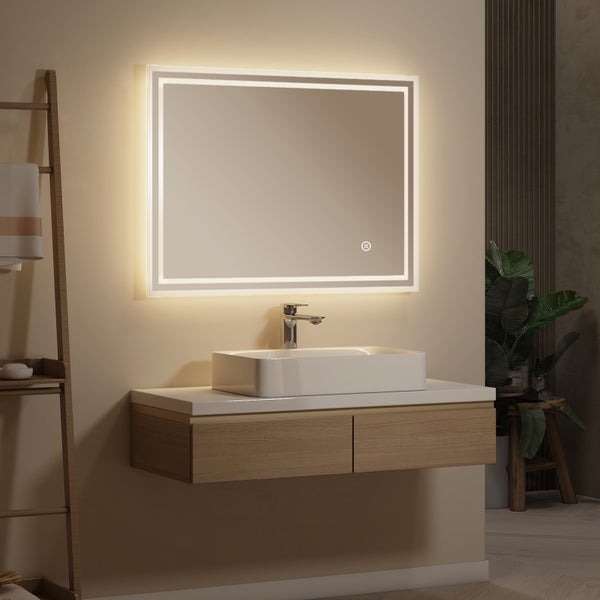 EMKE Badspiegel mit Beleuchtung, LED-Spiegel mit Touchschalter und Sensor, Anti-Beschlag, 80 x 60 cm, Kaltweiß/Warmweiß/Neutralweiß